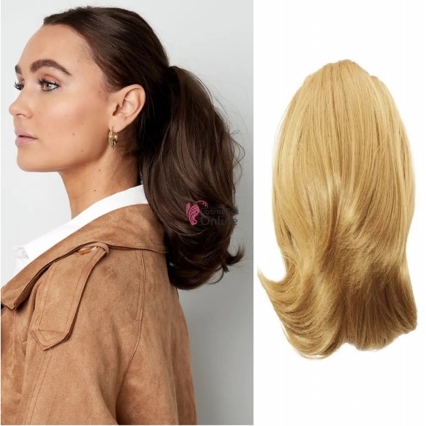 Extensie de par coada tip Mesa usor ondulata cu elastic de 32 cm Blond Inchis 39269